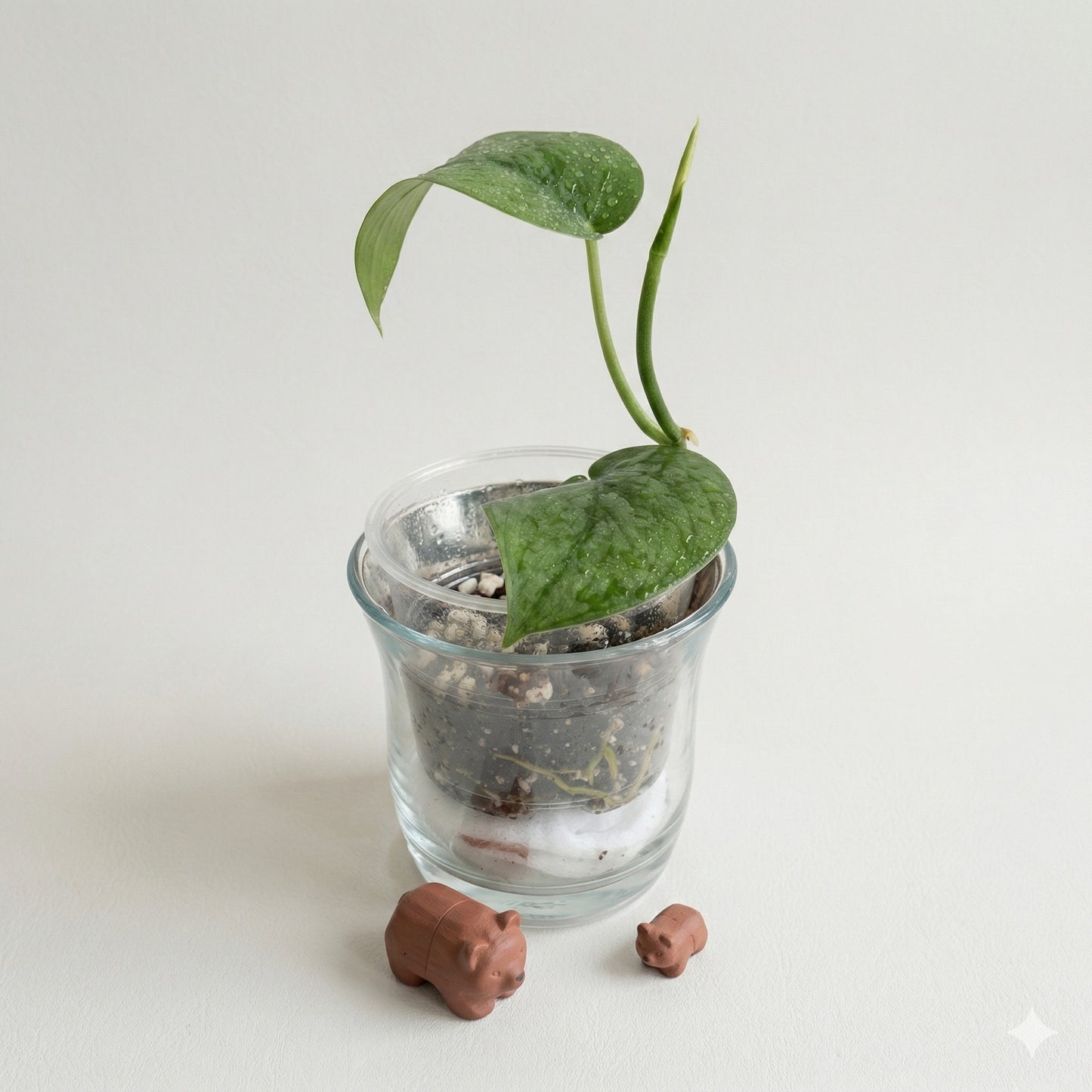 Scindapsus Platinum Hero (Scindapsus pictus) rare indoor plant with solid silver/platinum matte vining leaves.